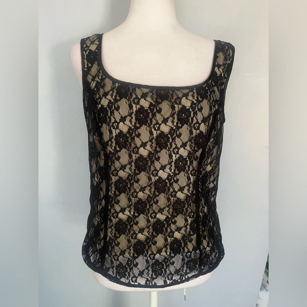 Sisley Black Lace Sleeveless Top Size Medium Made in Italy